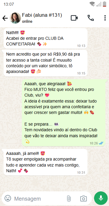 Conversa WhatsApp Aluna 131