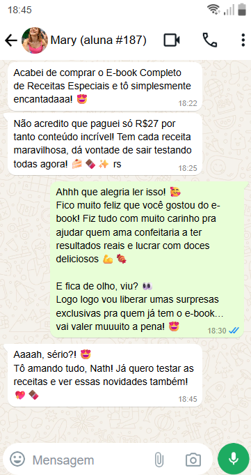 Conversa WhatsApp Aluna 187